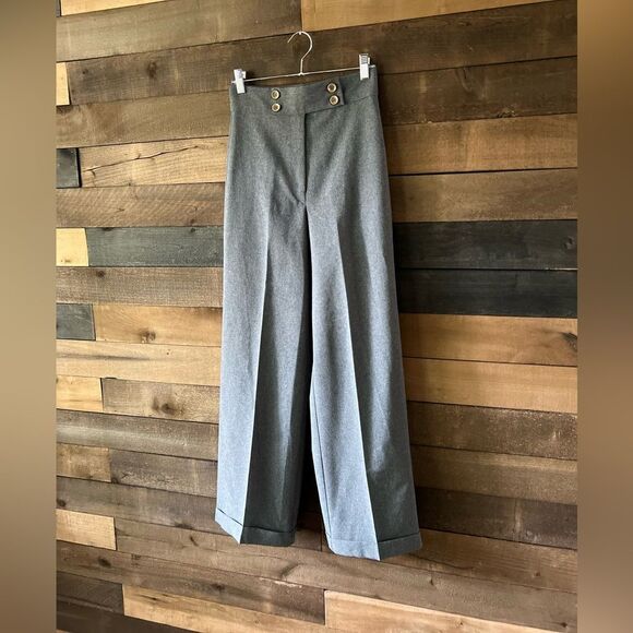 Vintage 90s High-Waisted Wide Leg Grey Trousers Pants Made in USA - Picture 3 of 14